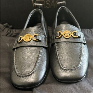 Versace Men’s Medusa Coin Logo Leather Drivers Loafers Black 8 US/41 EU